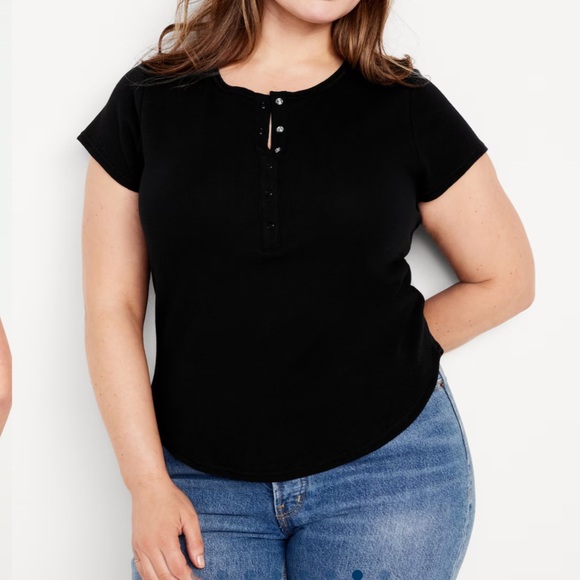 NWT OLD NAVY Short-Sleeve Waffle-Knit Henley Top   Color: Black Jack - Picture 7 of 9